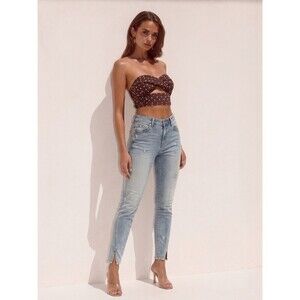 AMO Twist Jeans 27 (30x27) Sweet Cheeks Blue Dirty Wash Denim Distressed Womens